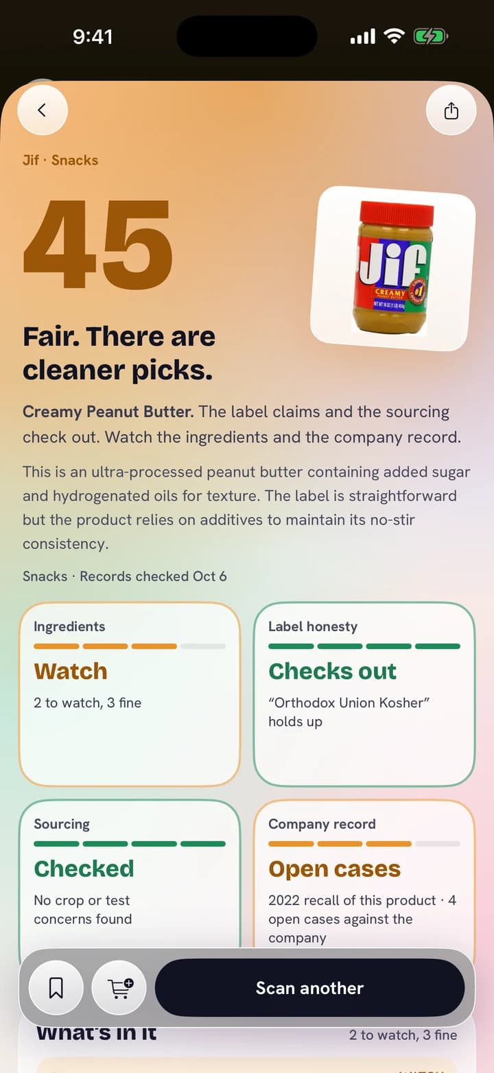 Sync’d scan result with a product score