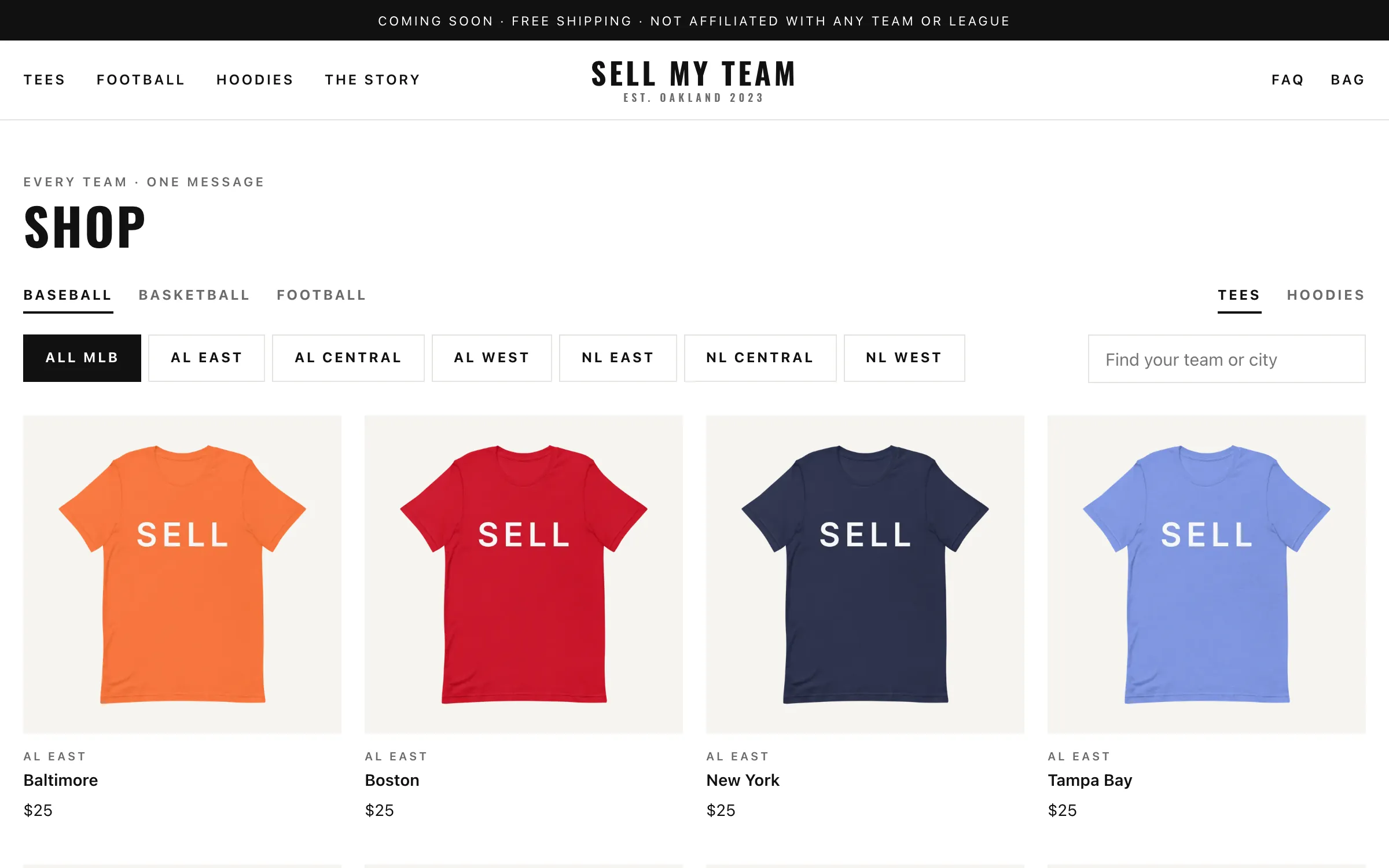 Sell My Team shop with a shirt in every team’s color