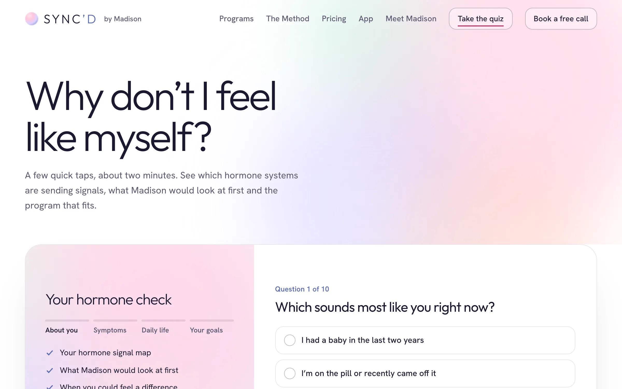 Sync’d by Madison hormone check quiz