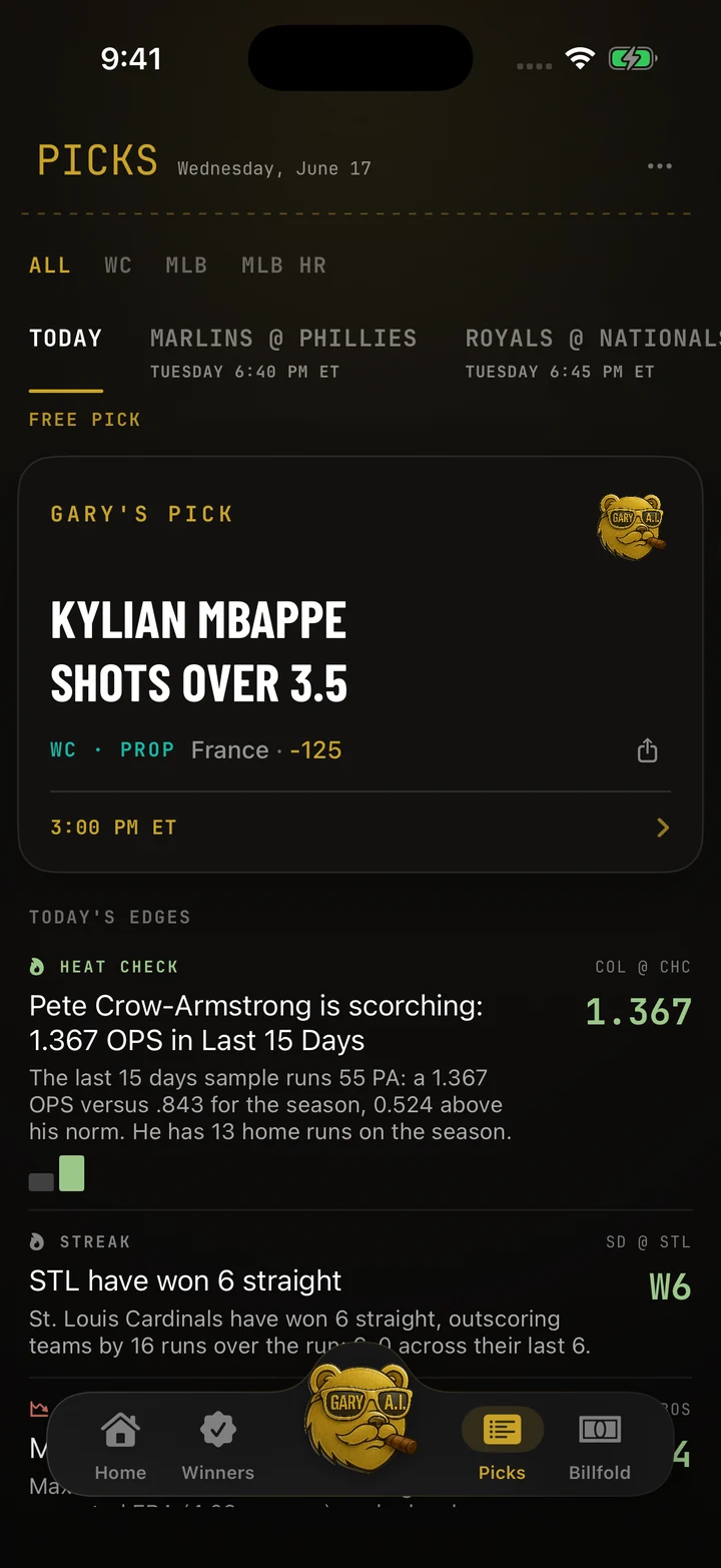 Gary.ai researched sports pick screen