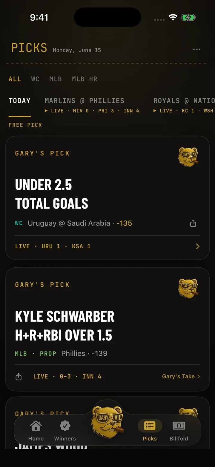 Gary.ai picks screen with researched selections